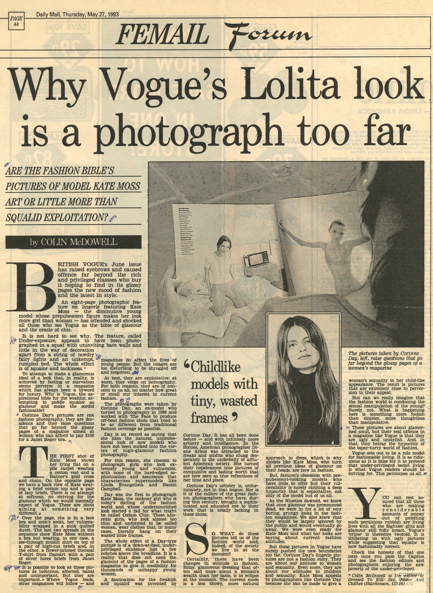 Why Vogue's Lolita look is a photograph too far, Daily Mail, 27 May 1993 — Image 1 of 1